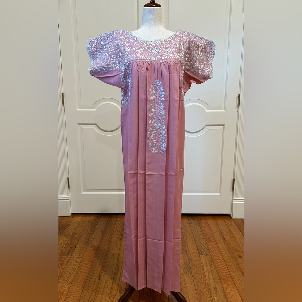 San Antonino Maxi Dress,Oaxaca Mexican dress.Hand Embroidered with Silk Threads.
